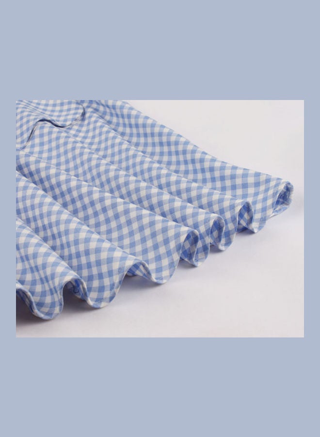 أوتاد فستانٌ أنيق متوسط الطول بنقشة مربعات أزرق/ أبيض - Image 5