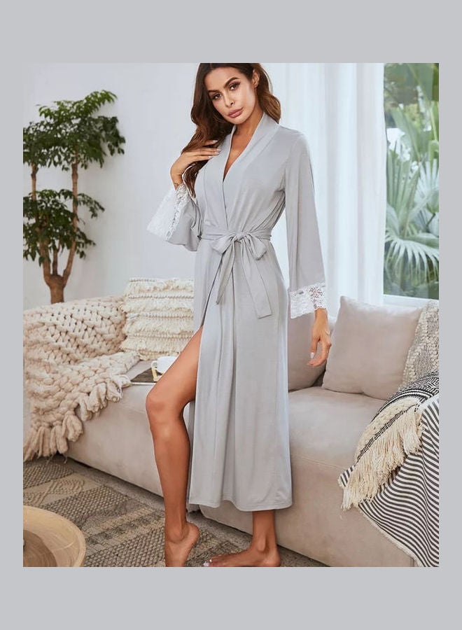 Long Sleeve Night Robe Grey  - Image 1