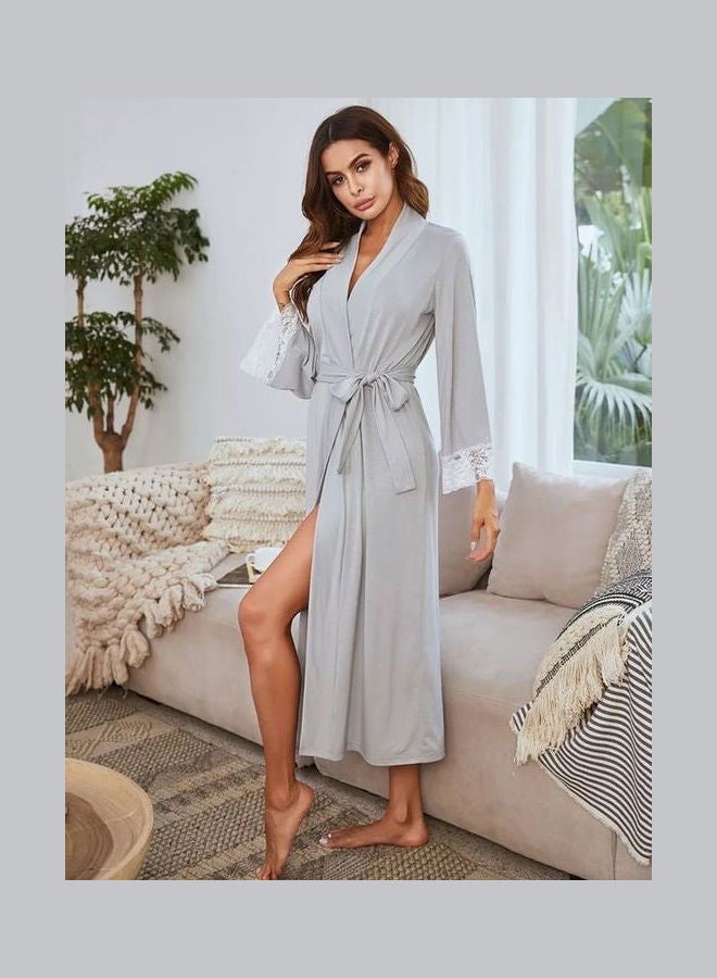 Long Sleeve Night Robe Grey  - Image 2