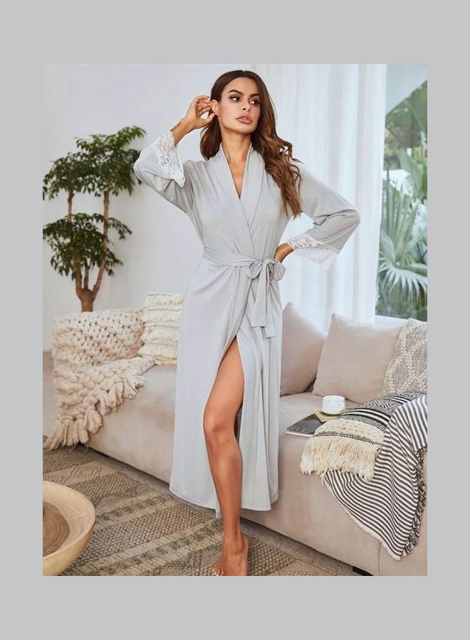 Long Sleeve Night Robe Grey  - Image 3