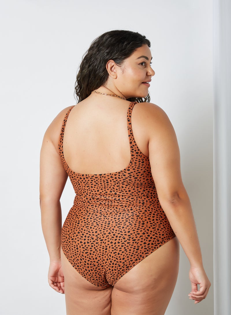 VERO MODA - Curve Madison Leopard Print Swimsuit Tobacco Brown - Image 1