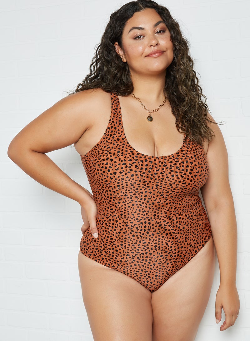 VERO MODA - Curve Madison Leopard Print Swimsuit Tobacco Brown - Image 1