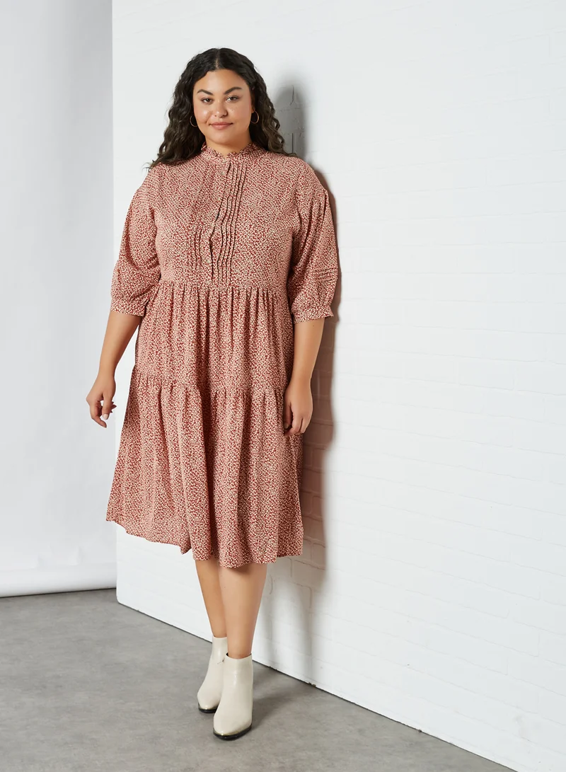 Violeta By Mango Plus Size Ditsy Print Dress Terracotta
