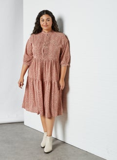 Plus Size Ditsy Print Dress Terracotta