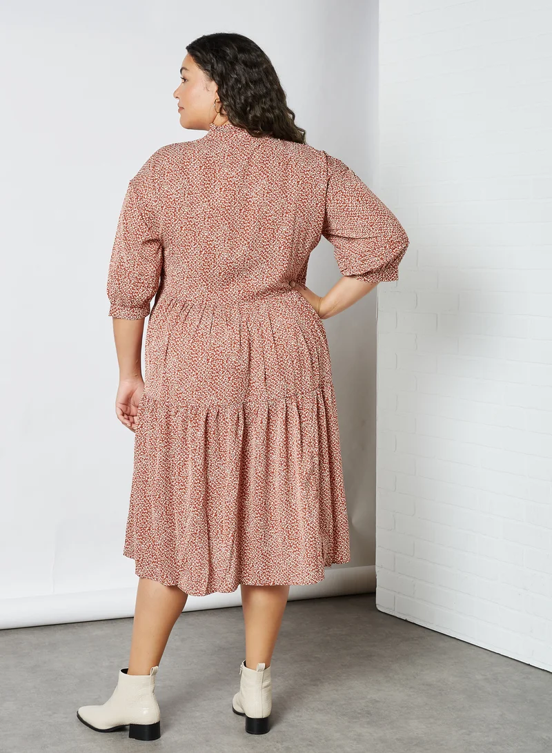 Violeta By Mango Plus Size Ditsy Print Dress Terracotta