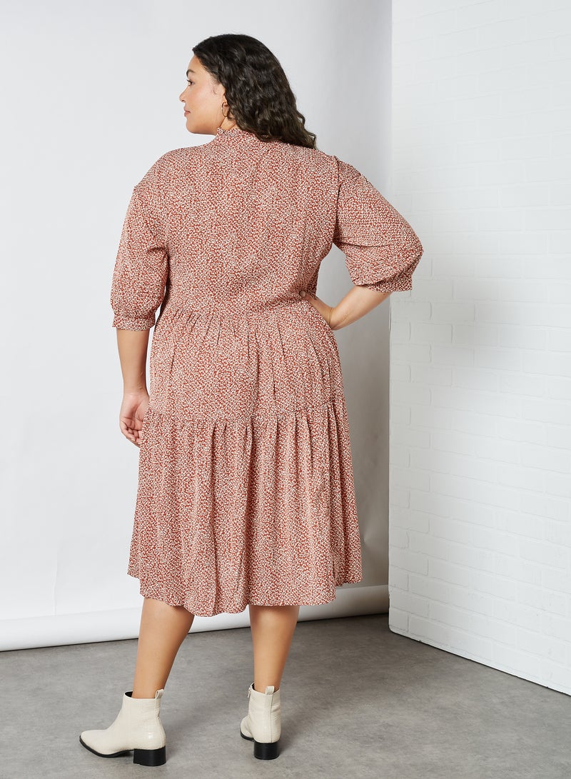 Violeta By Mango - Plus Size Ditsy Print Dress Terracotta - Image 1