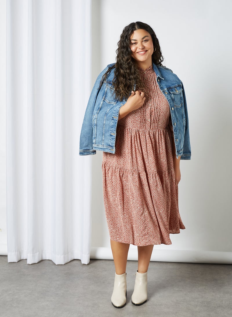 Violeta By Mango - Plus Size Ditsy Print Dress Terracotta - Image 1