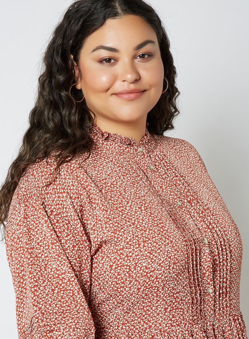 Violeta By Mango - Plus Size Ditsy Print Dress Terracotta - Image 1