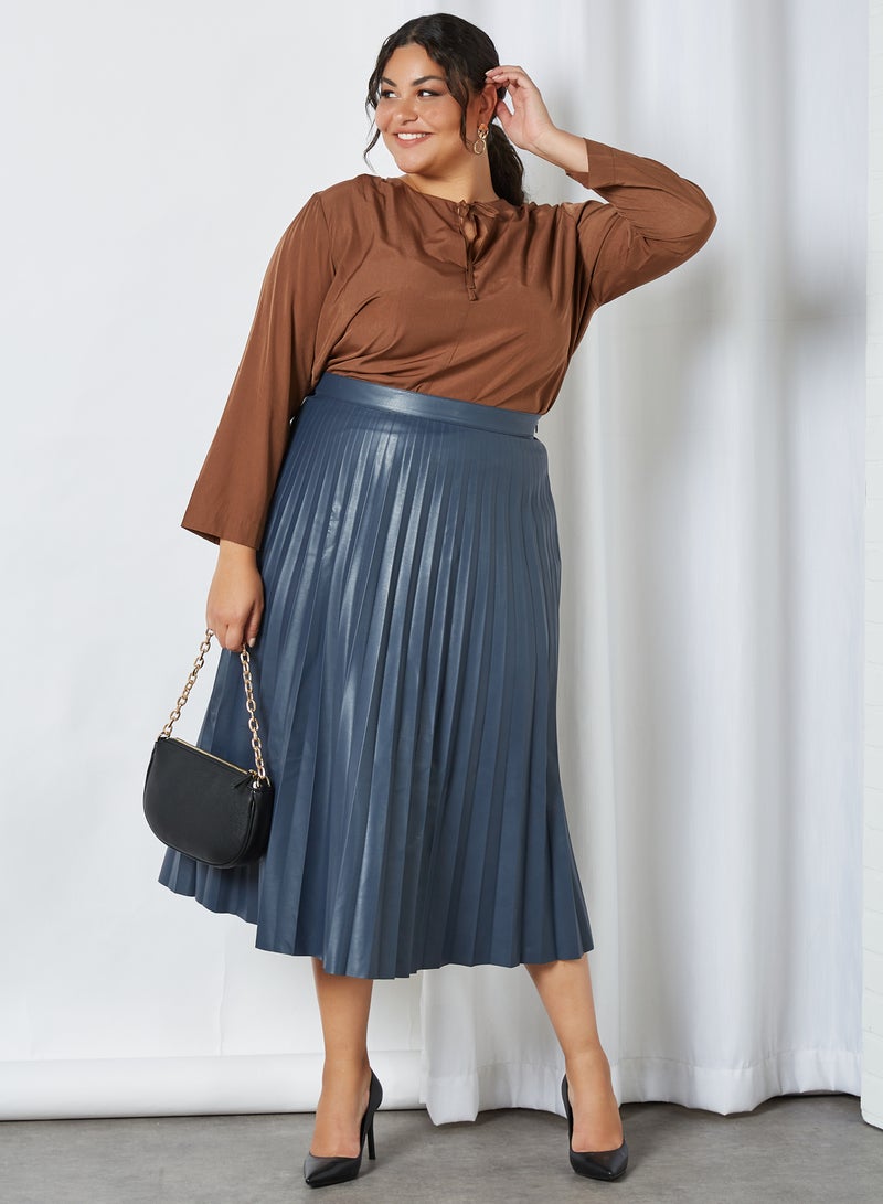 Violeta By Mango - Plus Size Plisa Skirt Blue - Image 1