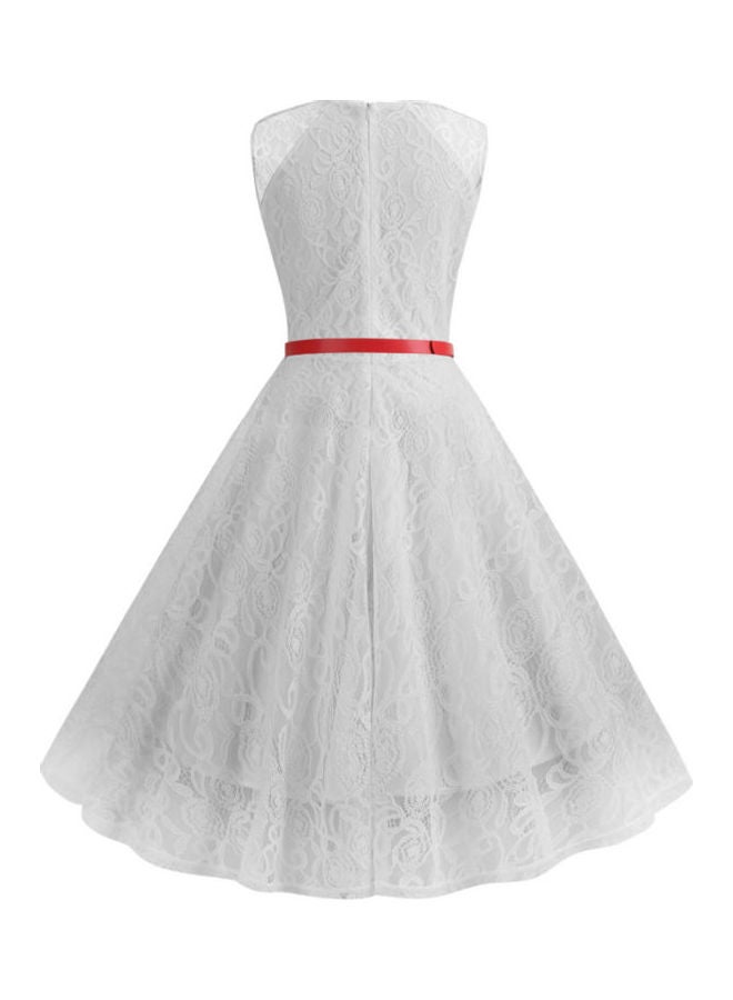 OUTAD Elegant Midi Dress White/Red - Image 2