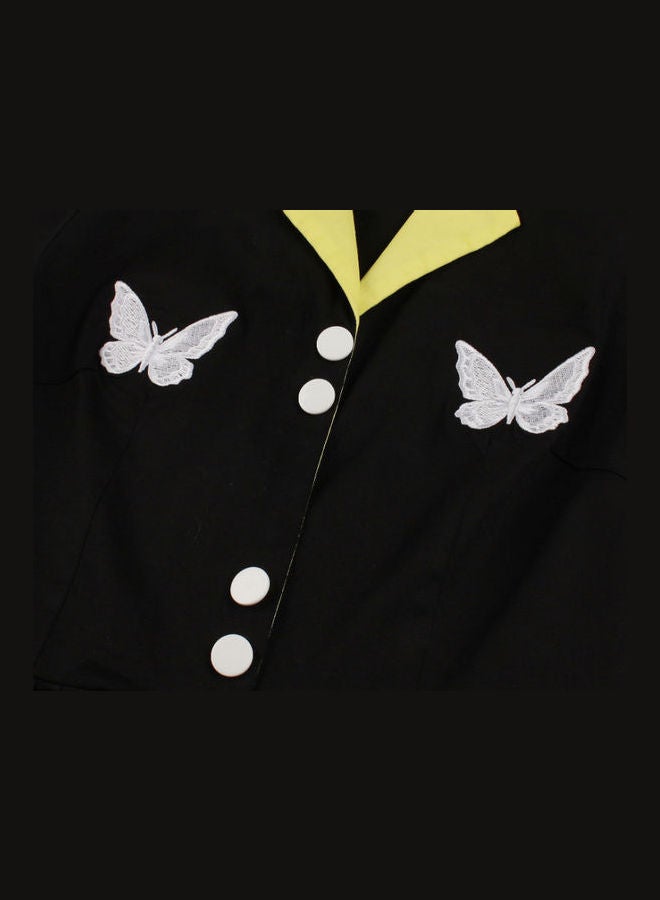 OUTAD - Contrast Embroidery Elegant Dress Black - Image 1