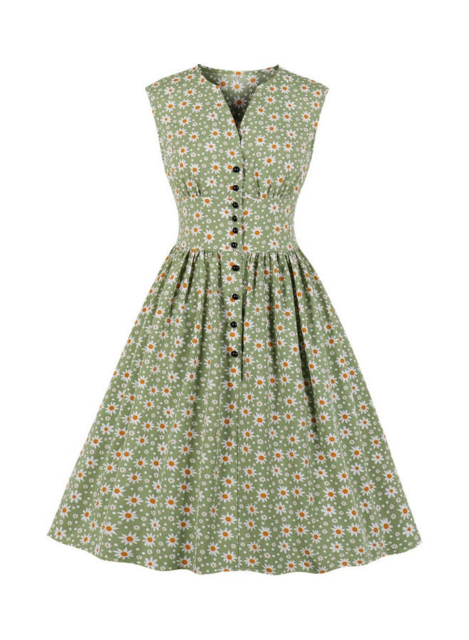 أوتاد فستان كاجوال متوسط الطول بنقشة زهور. أخضر - Image 1