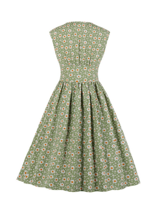 أوتاد فستان كاجوال متوسط الطول بنقشة زهور. أخضر - Image 2