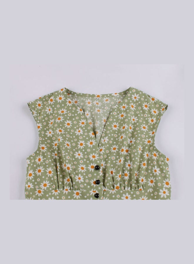 أوتاد فستان كاجوال متوسط الطول بنقشة زهور. أخضر - Image 3