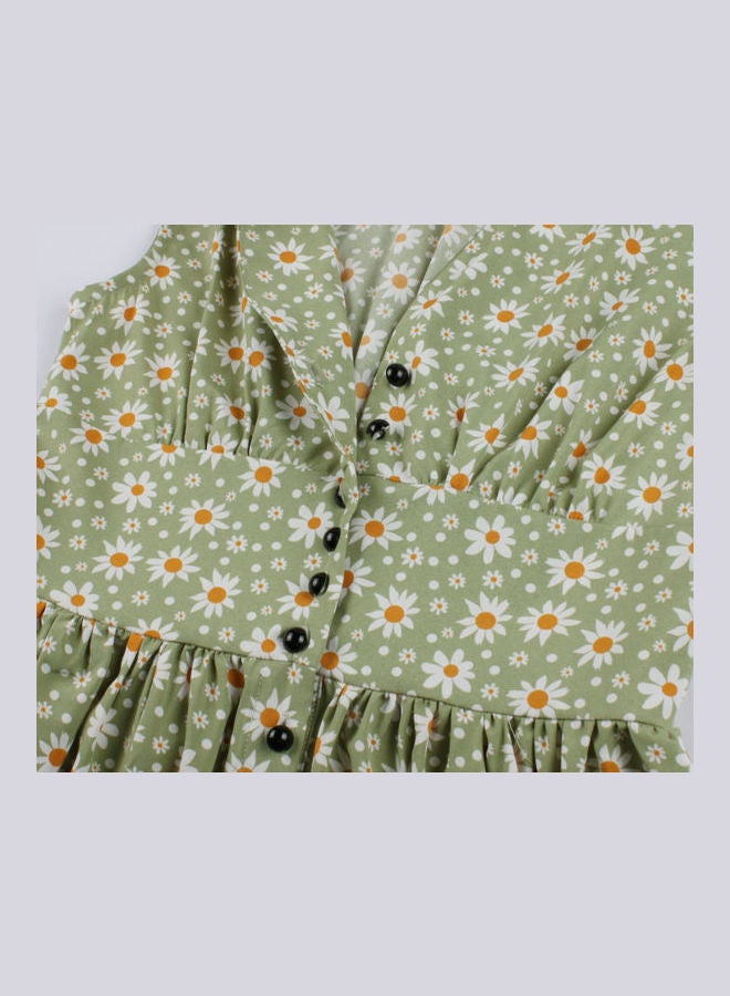 أوتاد فستان كاجوال متوسط الطول بنقشة زهور. أخضر - Image 4