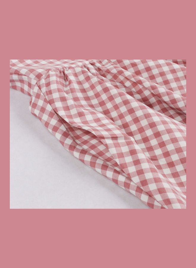 أوتاد فستان منقوش وأنيق وعصري وردي/أبيض - Image 5