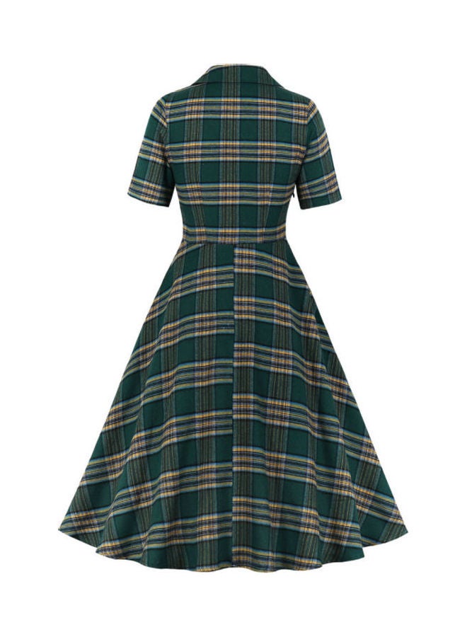 OUTAD Retro Elegant Midi Dress Green/Beige - Image 2