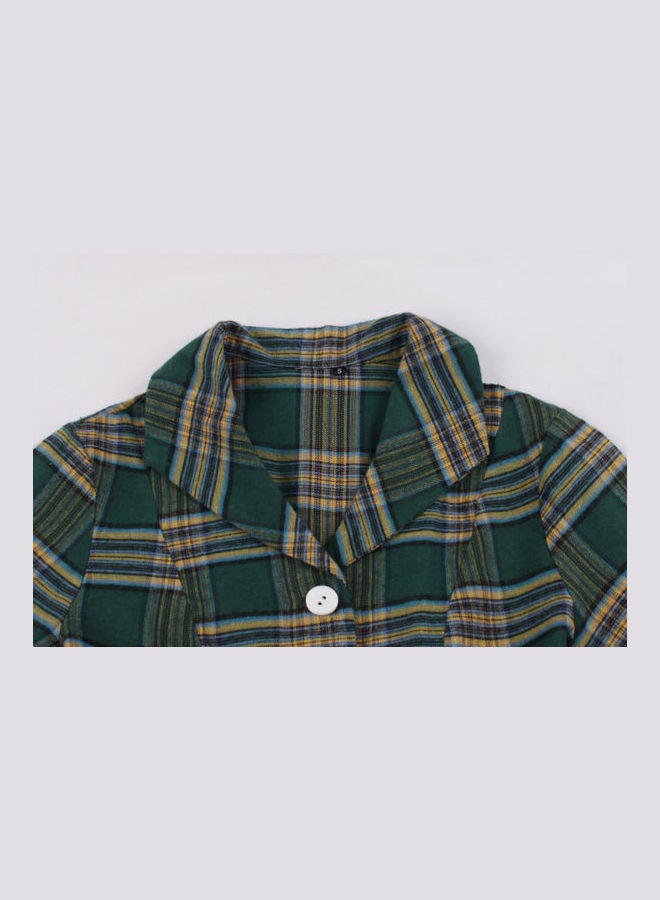 OUTAD Retro Elegant Midi Dress Green/Beige - Image 3