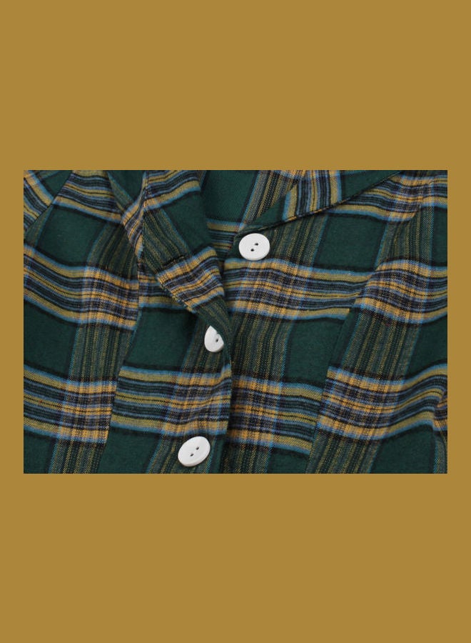 OUTAD Retro Elegant Midi Dress Green/Beige - Image 5