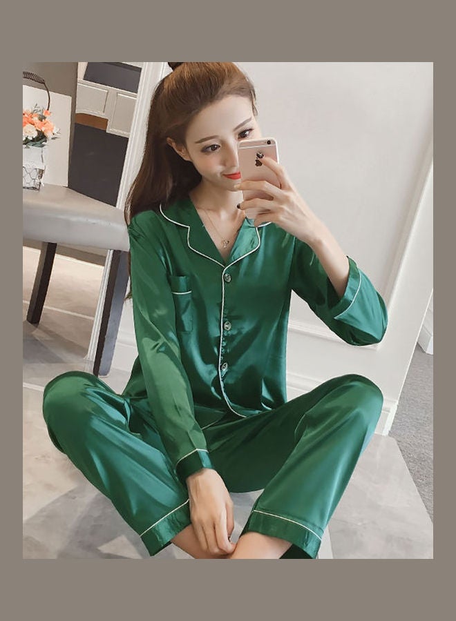 طقم بيجامة خريفية بتصميم أكمام طويلة أخضر