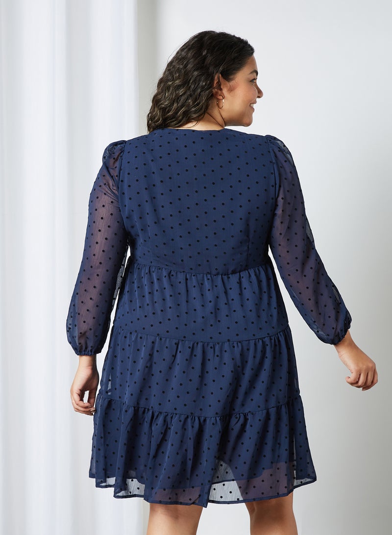 Violeta By Mango - Plus Size All-Over Print Dress Navy - Image 1
