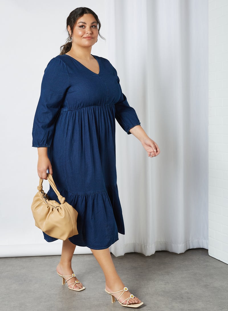 Violeta By Mango - Plus Size Tiered Denim Dress Dark Denim - Image 1