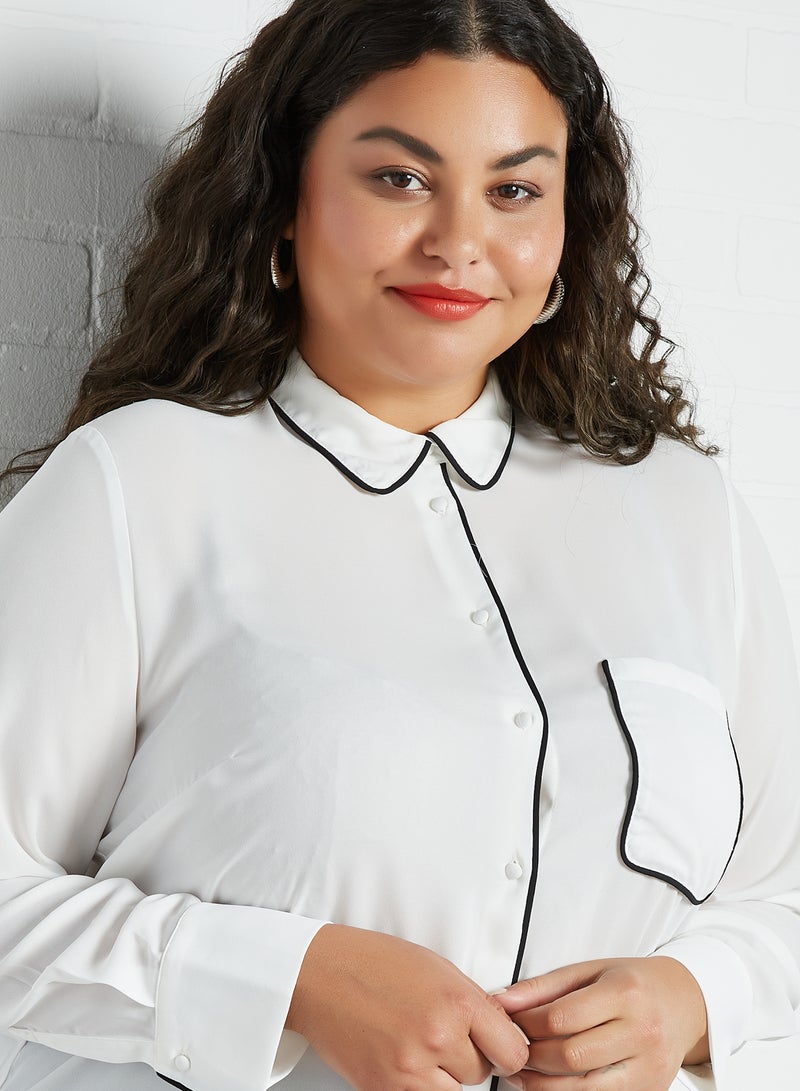 Violeta By Mango - Plus Size Contrast Piping Top White - Image 1