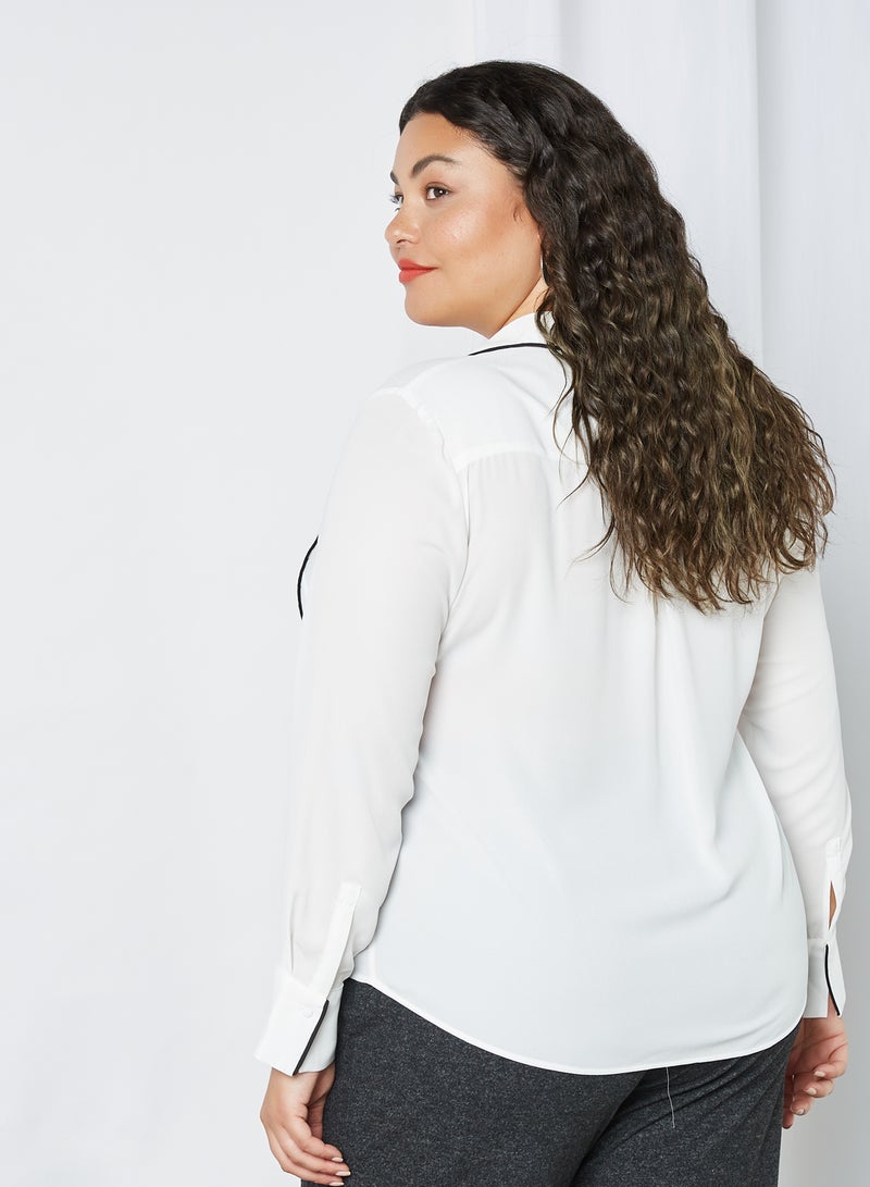 Violeta By Mango - Plus Size Contrast Piping Top White - Image 1