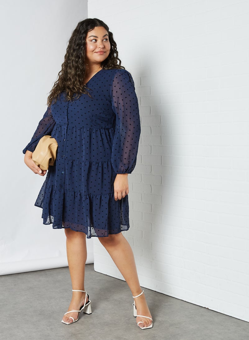 Violeta By Mango - Plus Size All-Over Print Dress Navy - Image 1