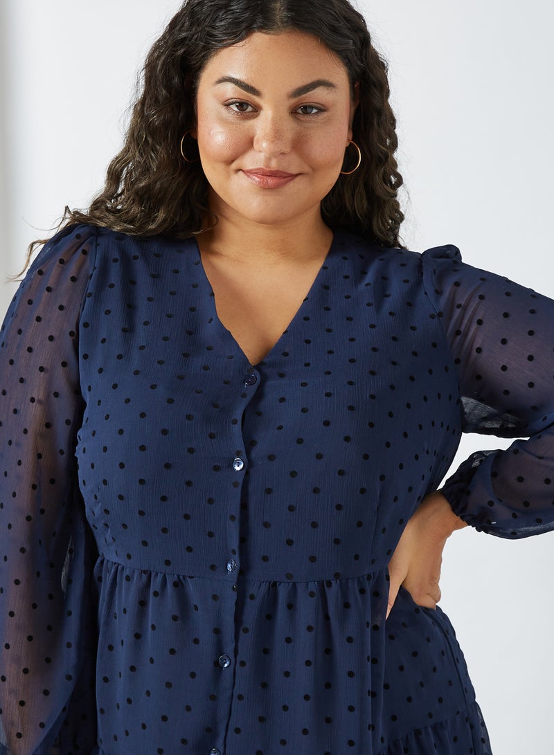 Violeta By Mango - Plus Size All-Over Print Dress Navy - Image 1