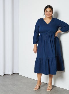 Plus Size Tiered Denim Dress Dark Denim