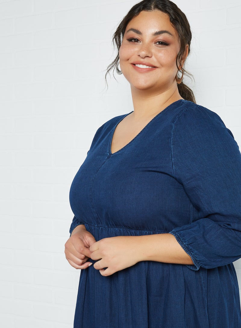 Violeta By Mango - Plus Size Tiered Denim Dress Dark Denim - Image 1
