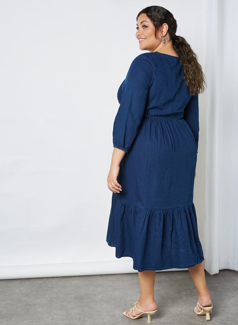 Violeta By Mango - Plus Size Tiered Denim Dress Dark Denim - Image 1