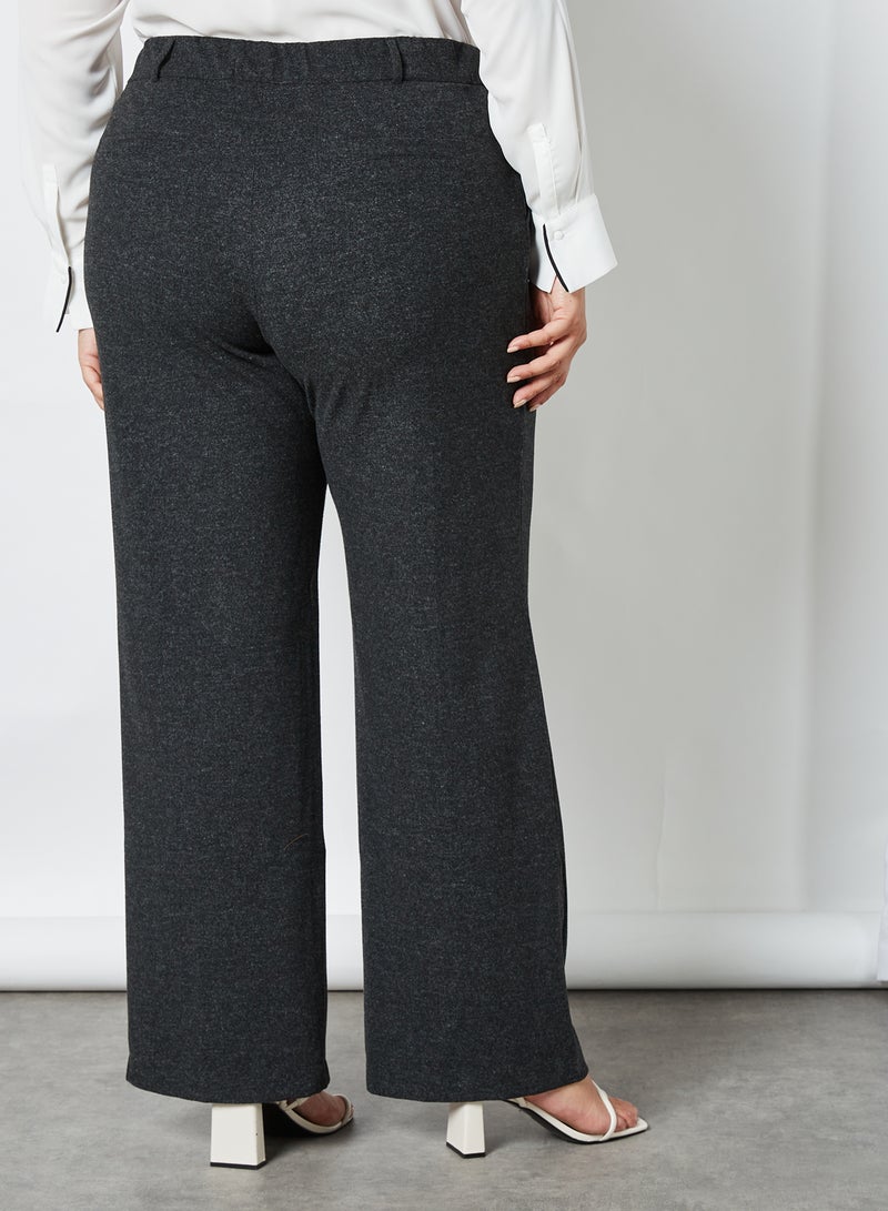 Violeta By Mango - Plus Size Wide Leg Pants Dark Grey Vigore - Image 1