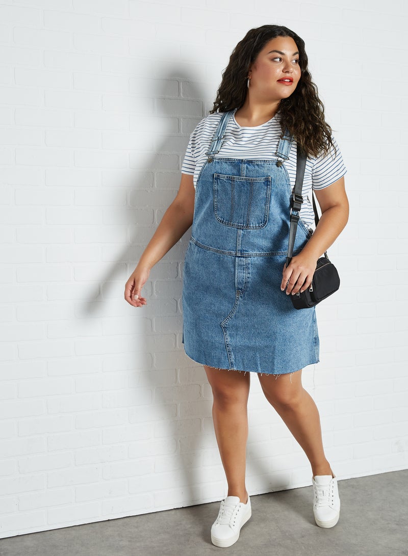 Violeta By Mango - Plus Size Pinafore Dress Mid Denim - Image 1