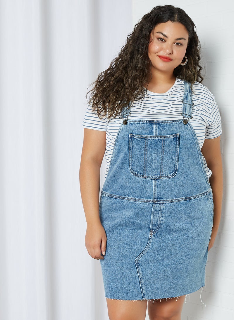 Violeta By Mango - Plus Size Pinafore Dress Mid Denim - Image 1