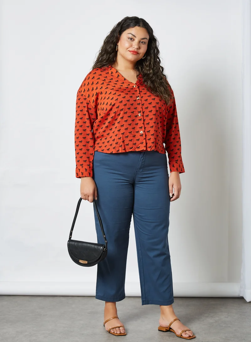 Violeta By Mango Plus Size All-Over Print Top Terracotta