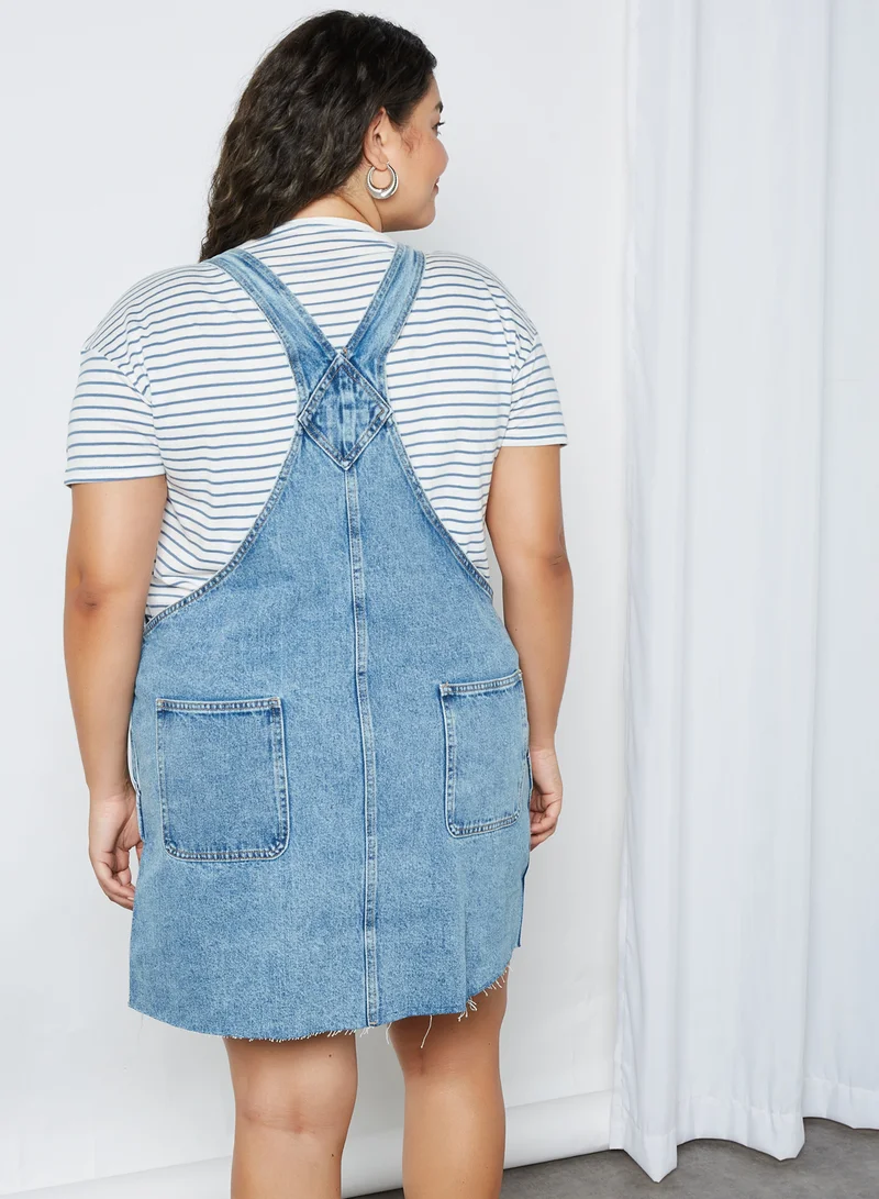 Violeta By Mango Plus Size Pinafore Dress Mid Denim