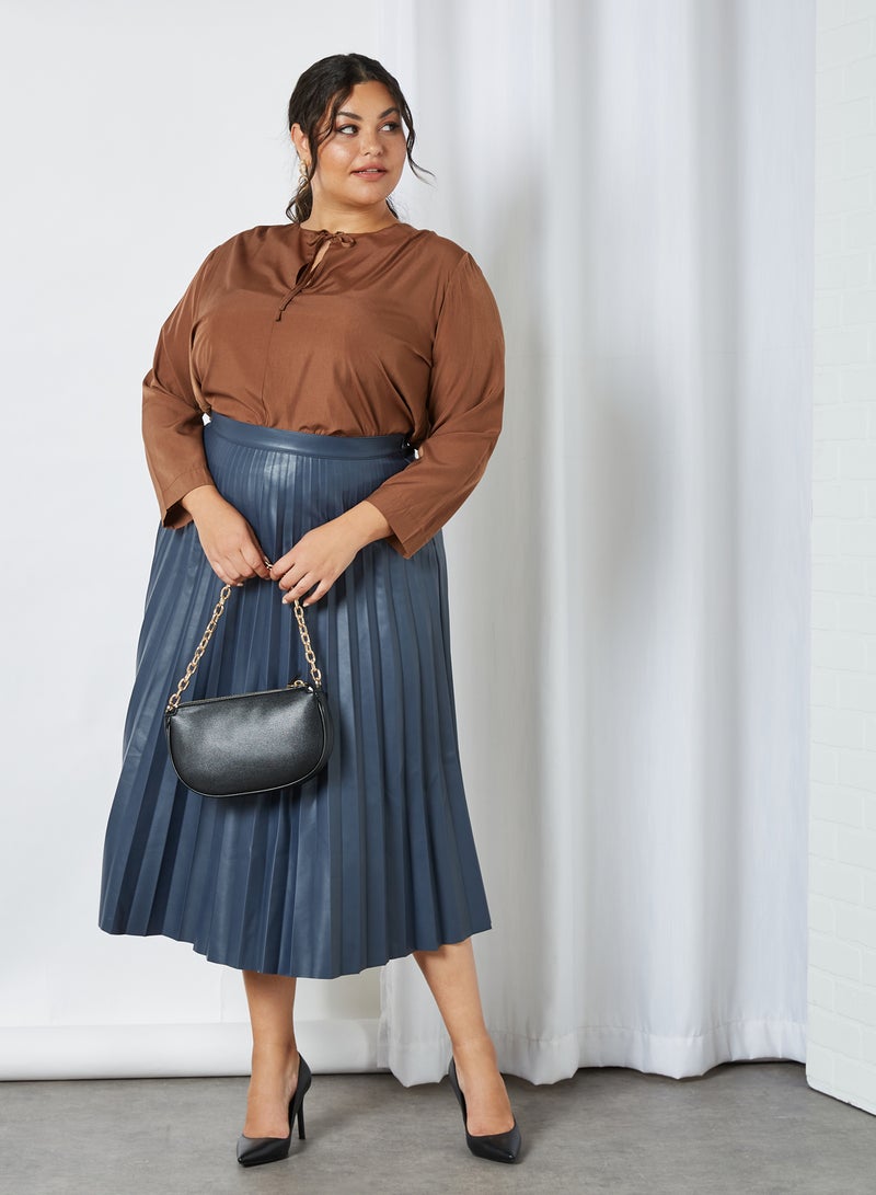 Violeta By Mango - Plus Size Tie-Up Neck Blouse Brown - Image 1