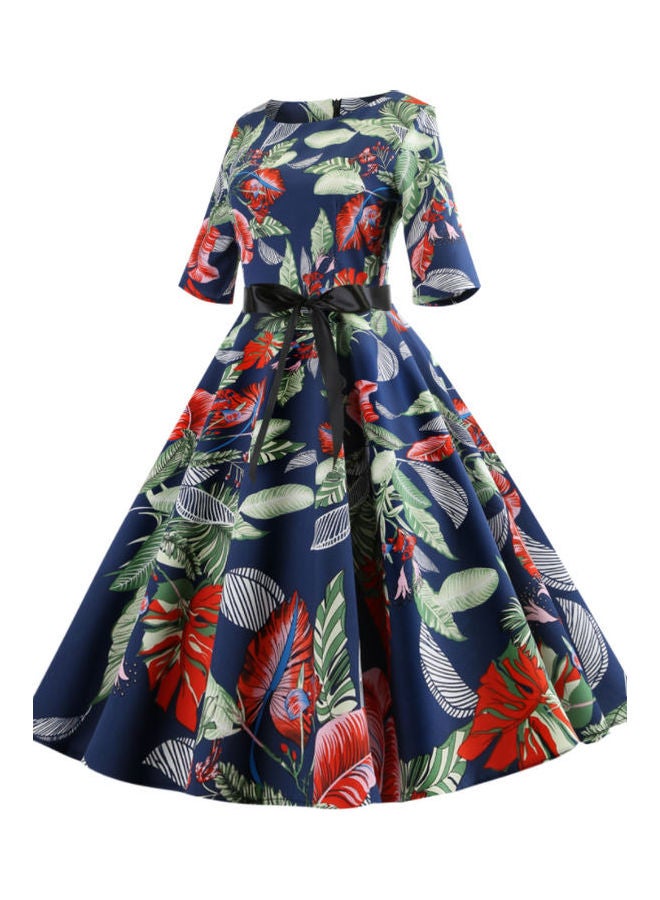 OUTAD - Casual Printed Midi Dress Multicolour - Image 1