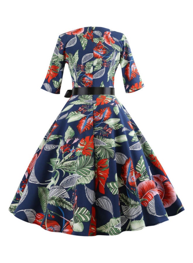 OUTAD - Casual Printed Midi Dress Multicolour - Image 1