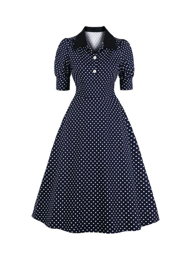 OUTAD Polka Dot Elegant Dress Blue/White  - Image 1