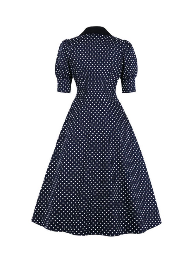 OUTAD Polka Dot Elegant Dress Blue/White  - Image 2