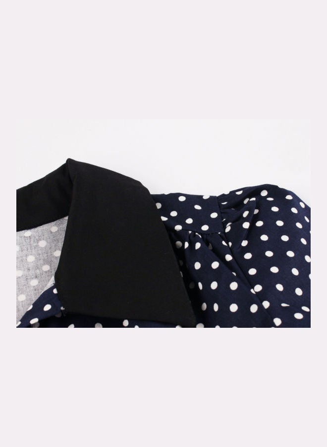 OUTAD Polka Dot Elegant Dress Blue/White  - Image 4