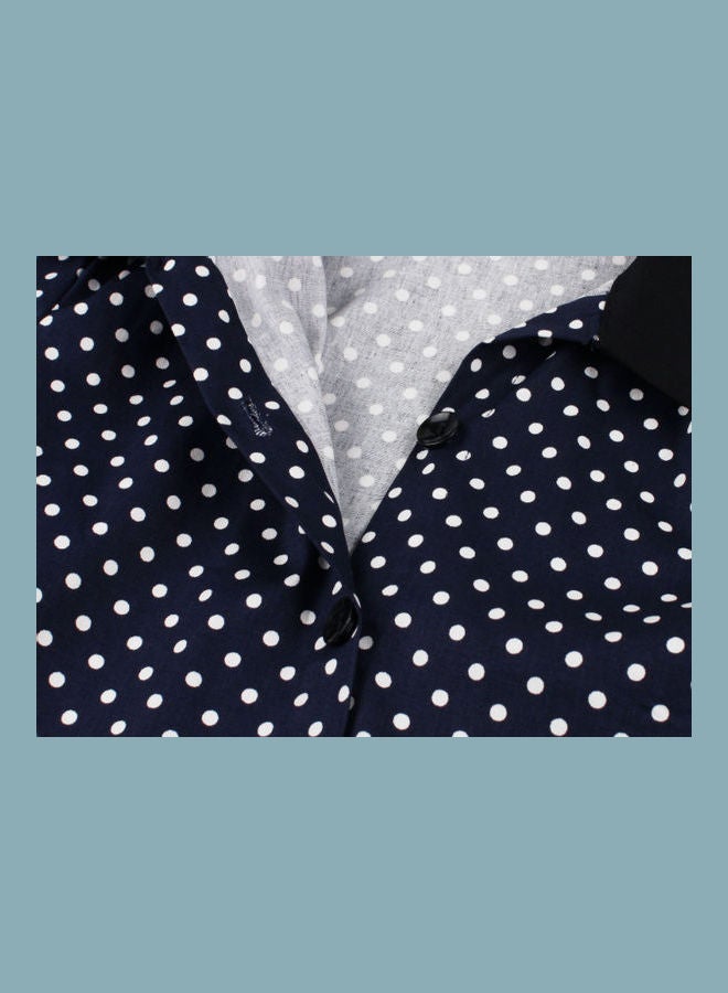 OUTAD Polka Dot Elegant Dress Blue/White  - Image 5