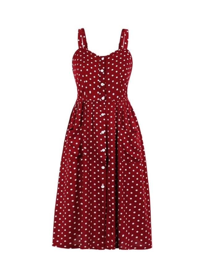 OUTAD Polka Dot Printed Dress Red/White - Image 1