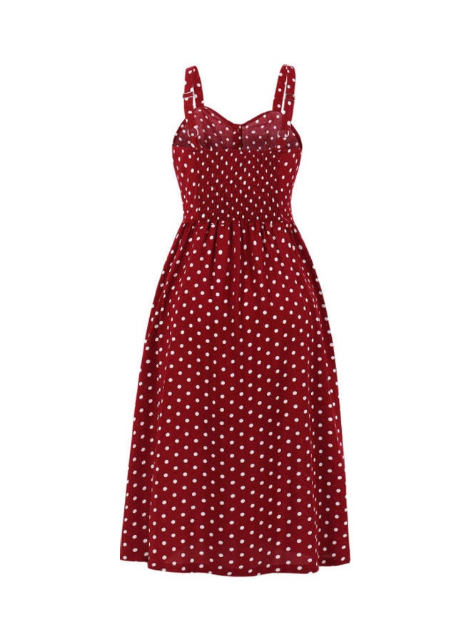 OUTAD Polka Dot Printed Dress Red/White - Image 2