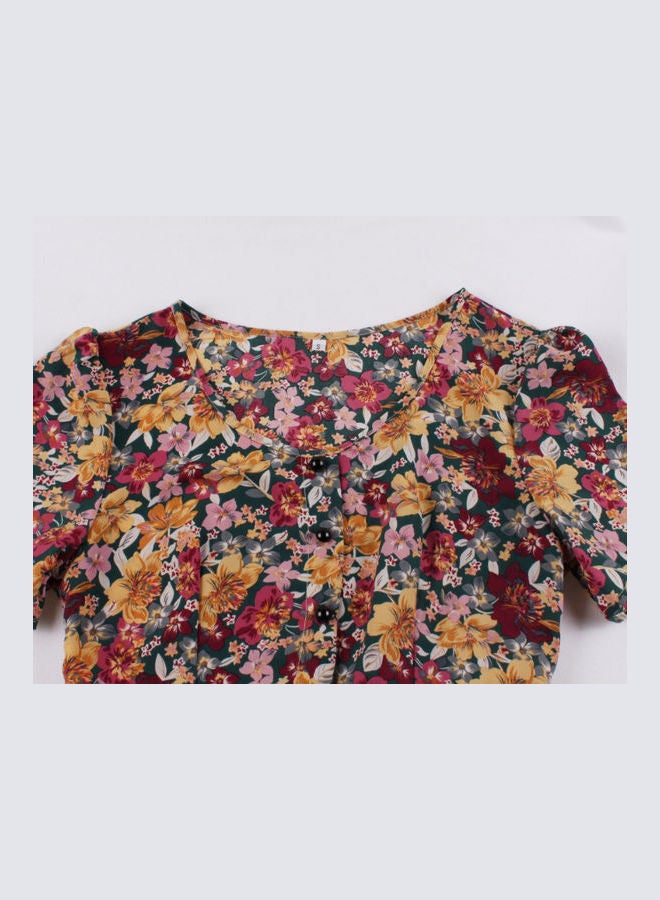 OUTAD Floral Print Midi Dress Multicolour - Image 3