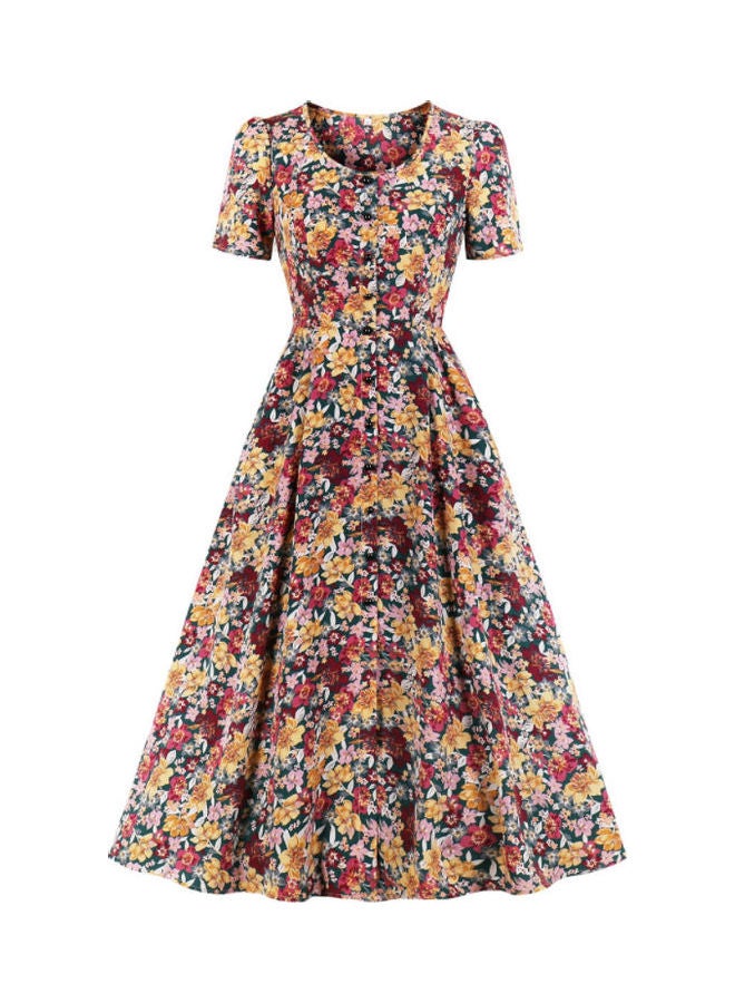OUTAD Floral Print Midi Dress Multicolour - Image 1