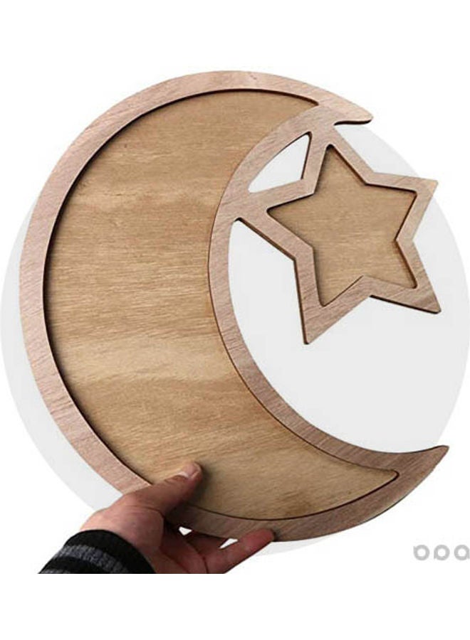 صينية تقديم خشبية بتصميم عيد مبارك بسيط للحفلات بني 35x33.3سم - Image 2